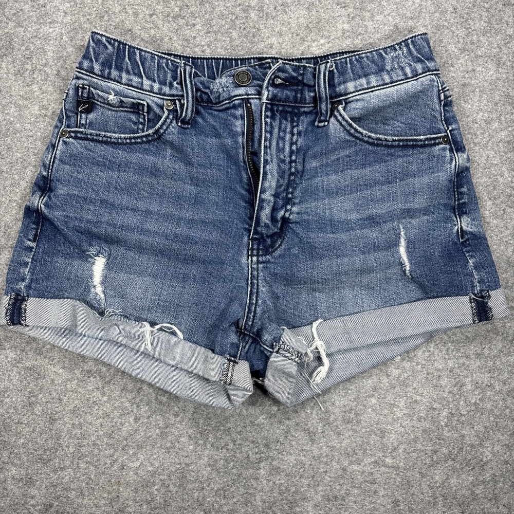 KanCan Los Angeles Distressed Cuffed Denim Shorts Blue Womens Size 26 SH1580LT-2